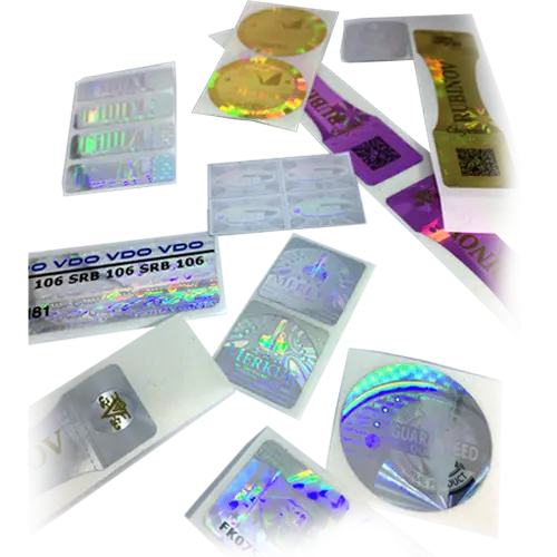 Muestras de hologramas y etiquetas de seguridad